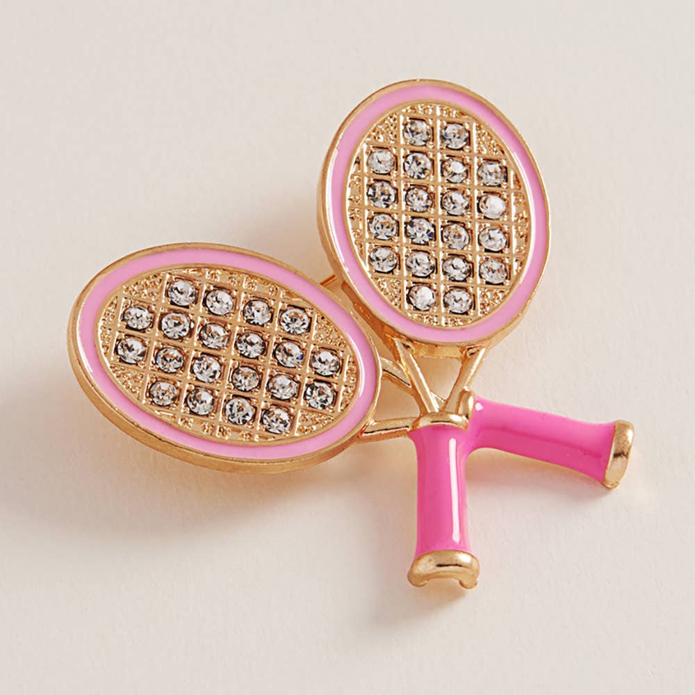 Sensibling Corp. - Wholesale Brooch - Enamel Rhinestone Embellished Double Tennis Racket Pin Brooch0