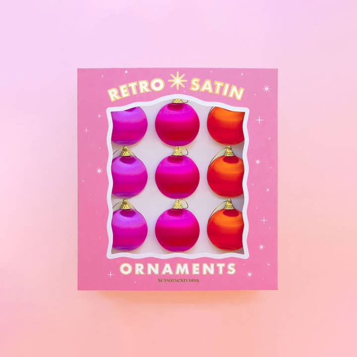 Retro Satin Ornaments | Set of 9 | Mini for wholesale by Sunshine Studios