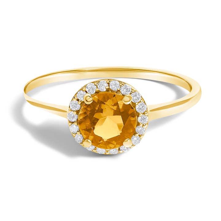 10K Gold Orange Citrine & 1/10 Cttw Diamond Halo Ring for wholesale by Infinite Jewels
