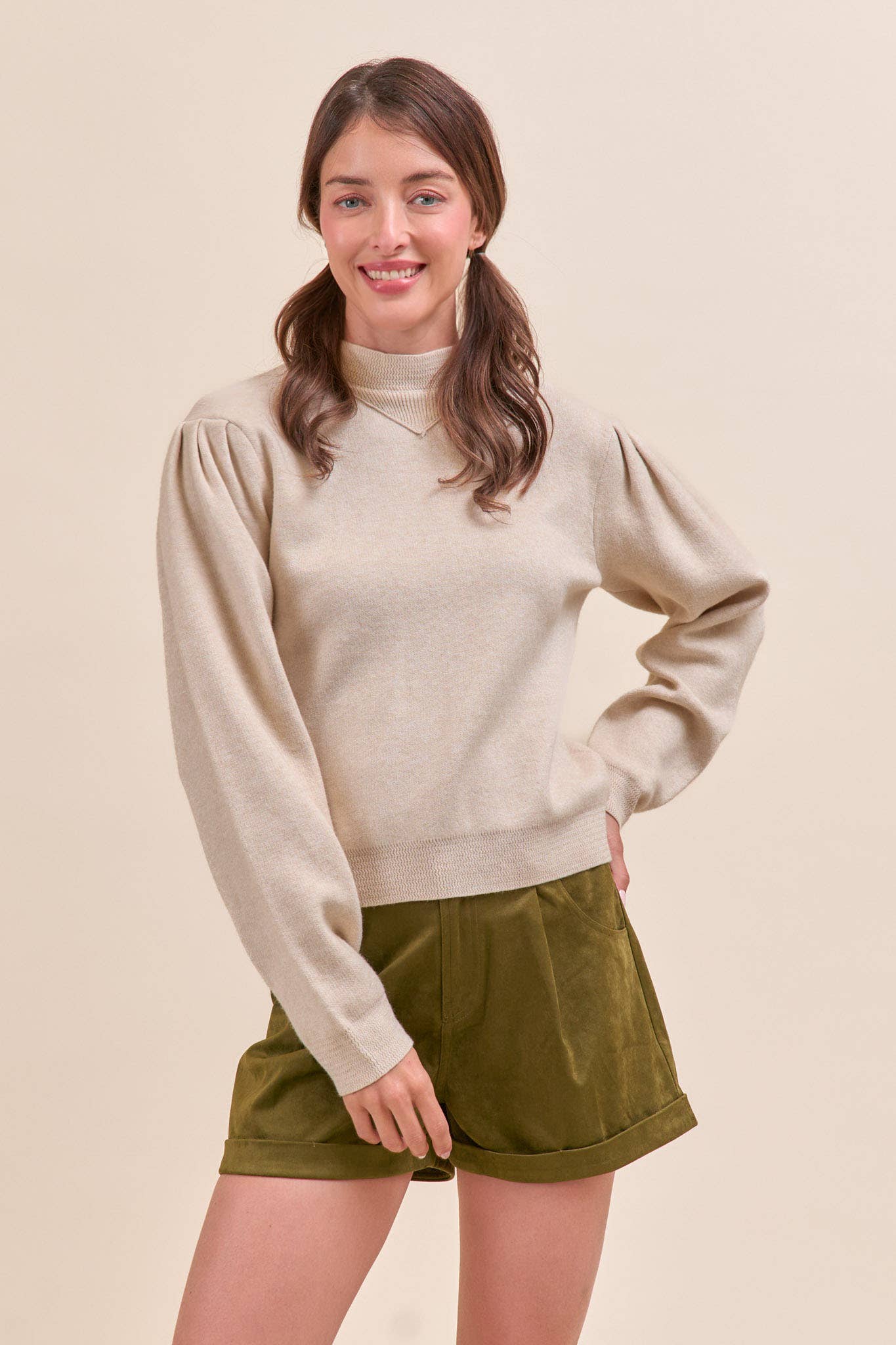 &MERCI - Wholesale Knit Sweater - Women's - MOCK NECK PUFF SLEEVE SWEATER MSW1103018