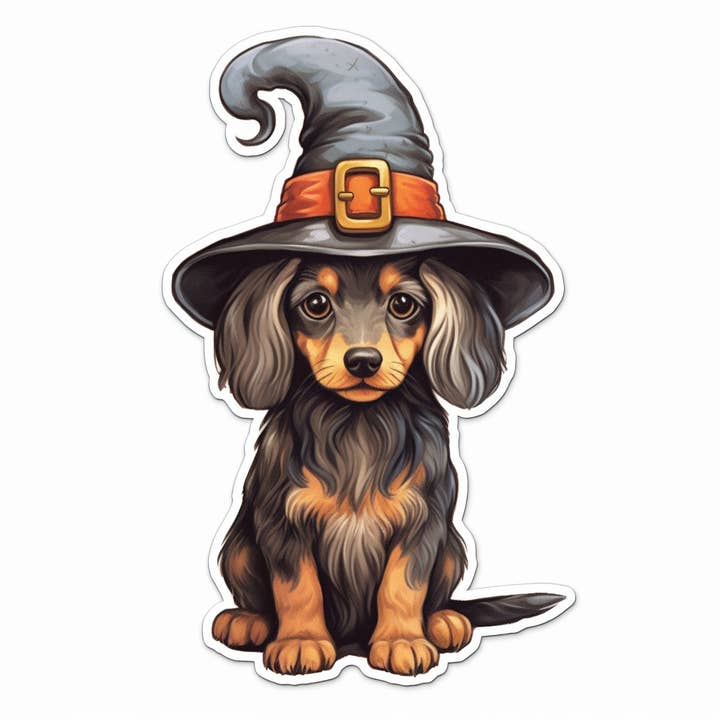 Halloween Witch Dog Vinyl Sticker for wholesale by Elizarae Co.