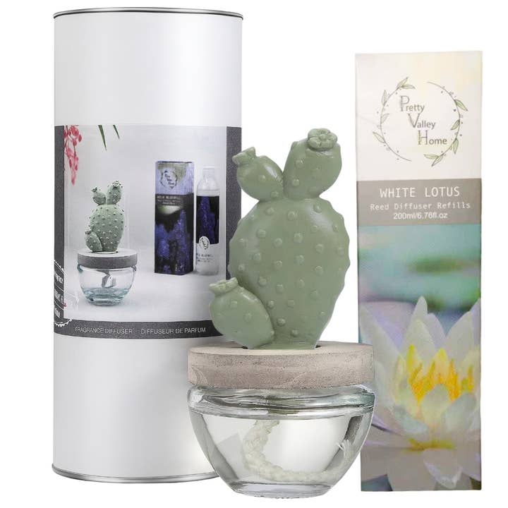 Bunny Ear Cactus Ceramic Diffuser Combo (BNY+WLT)White Lotus for wholesale by Pretty Valley Home