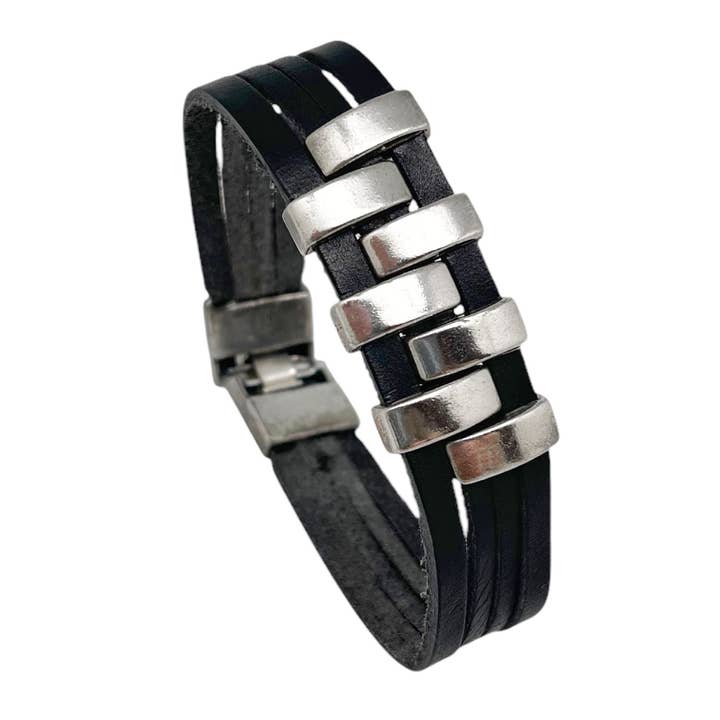 Escala armband van zwart leer voor wholesale door Gloria Mago