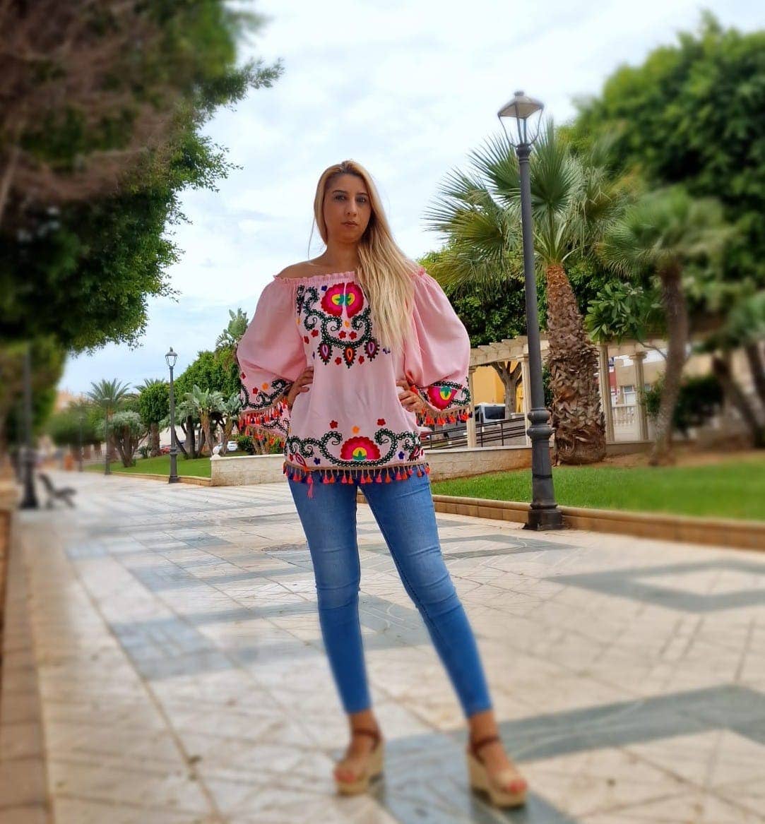 TABITHA - Wholesale Blouse - Women's - Mexican Embroidered Blouse0