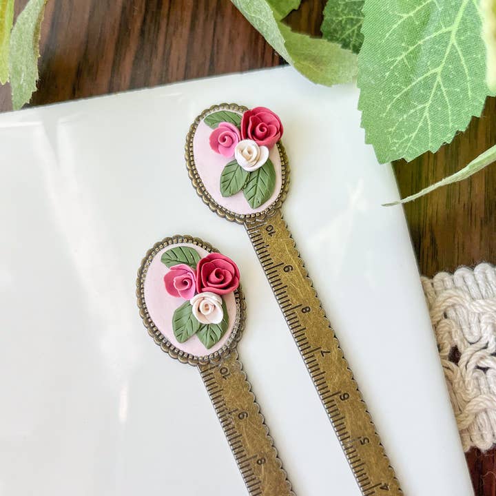 pink rose bouquet bookmark (long) for wholesale by Retrochrome Creations