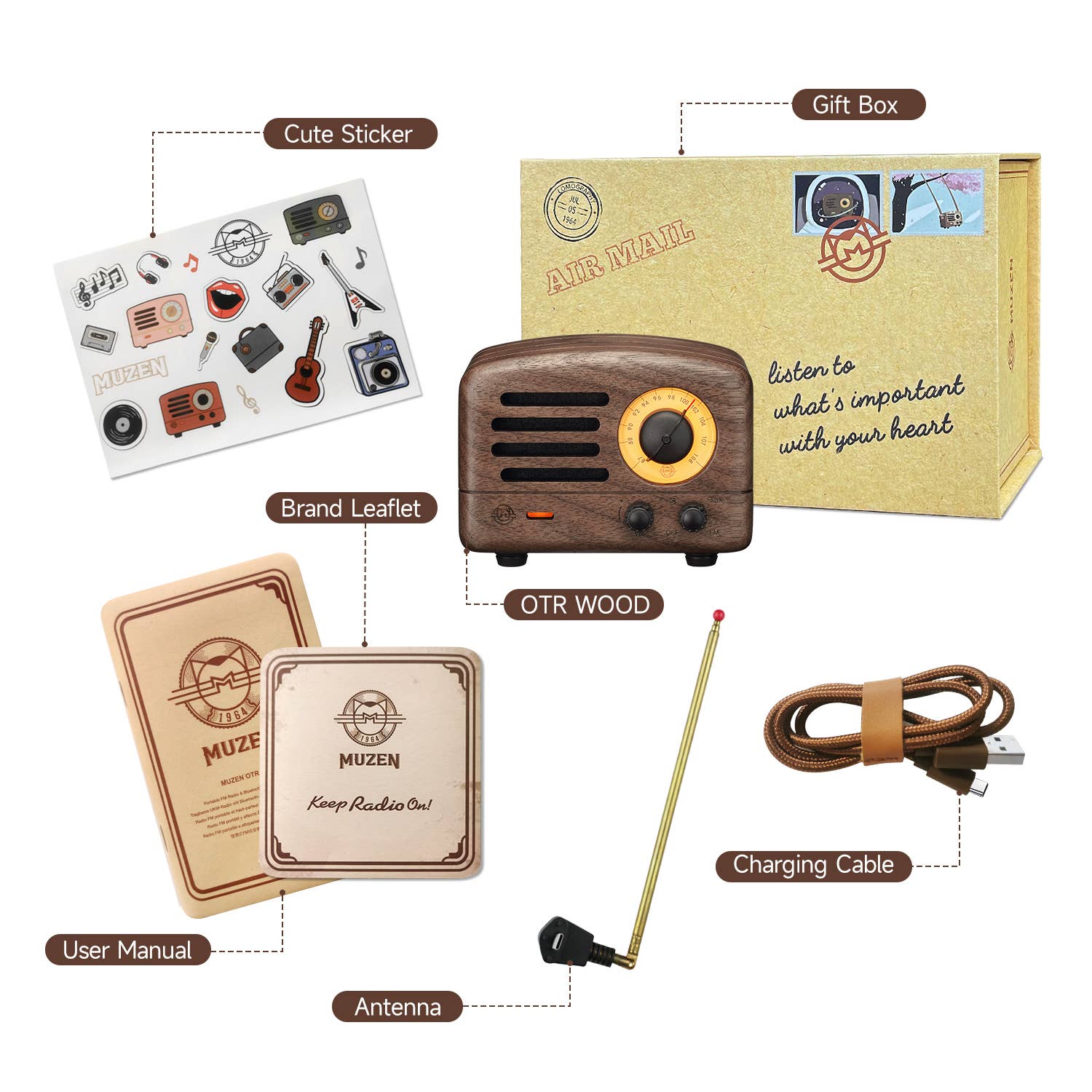 Walnutwood MUZEN OTR Wood and Utopia Retro Portable FM Radio Bluetooth for wholesale on Faire12