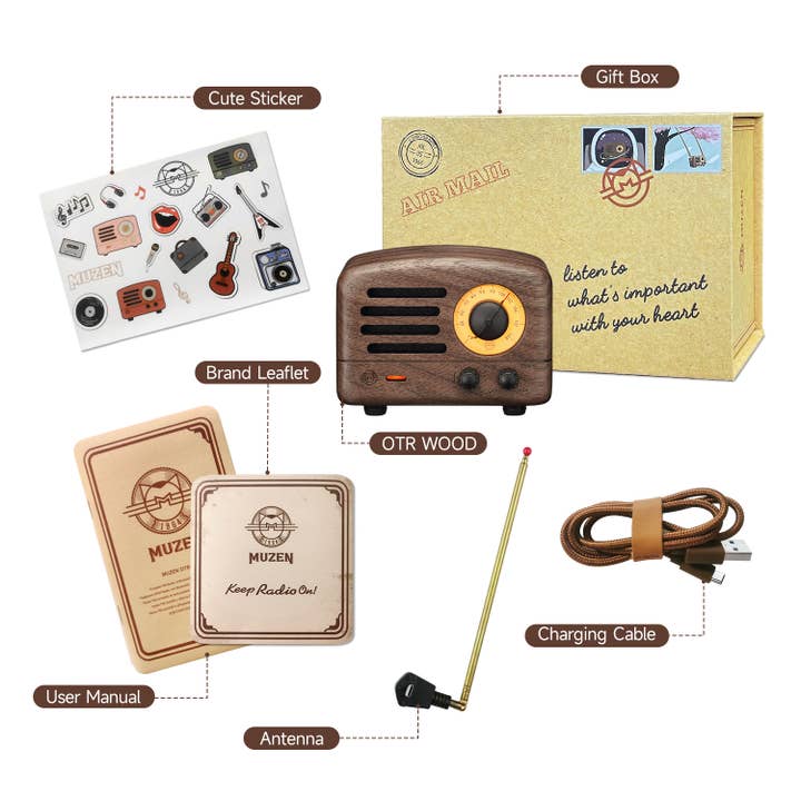 Walnutwood MUZEN OTR Wood and Utopia Retro Portable FM Radio Bluetooth for wholesale on Faire12