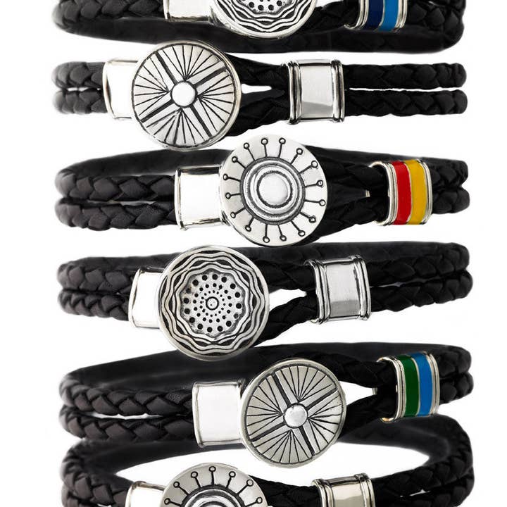 Face The Sun And The Shadow Will Fall Behind You Silver & Enamel Leather Bracelet for wholesale by Cynthia Gale New York