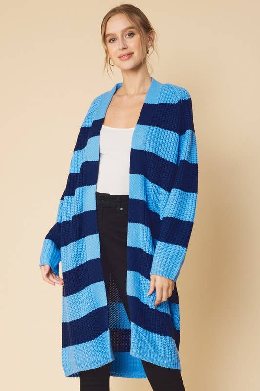 Peace Love Line - Wholesale Cardigan - Women's - STRIPED MIDI SWEATER CARDIGAN8