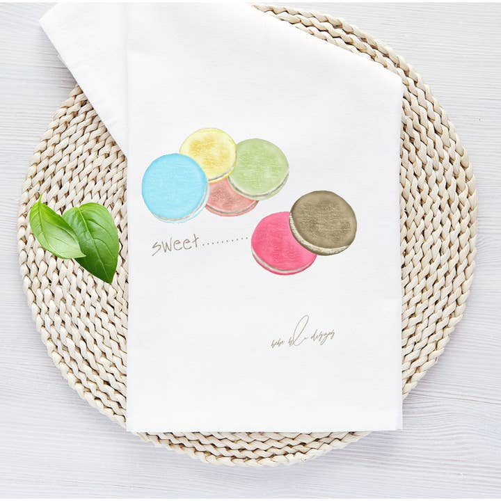 Macaroons Flour Sack Towel, Valentine Kitchen Decor for wholesale by Bebe Blu Designs, LLC