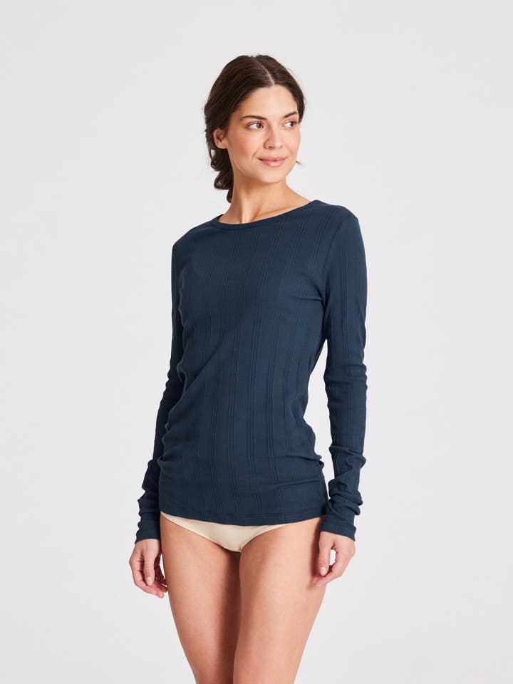 Thyra L/S Cotton Top - Denim Blue for wholesale by gai-lisva