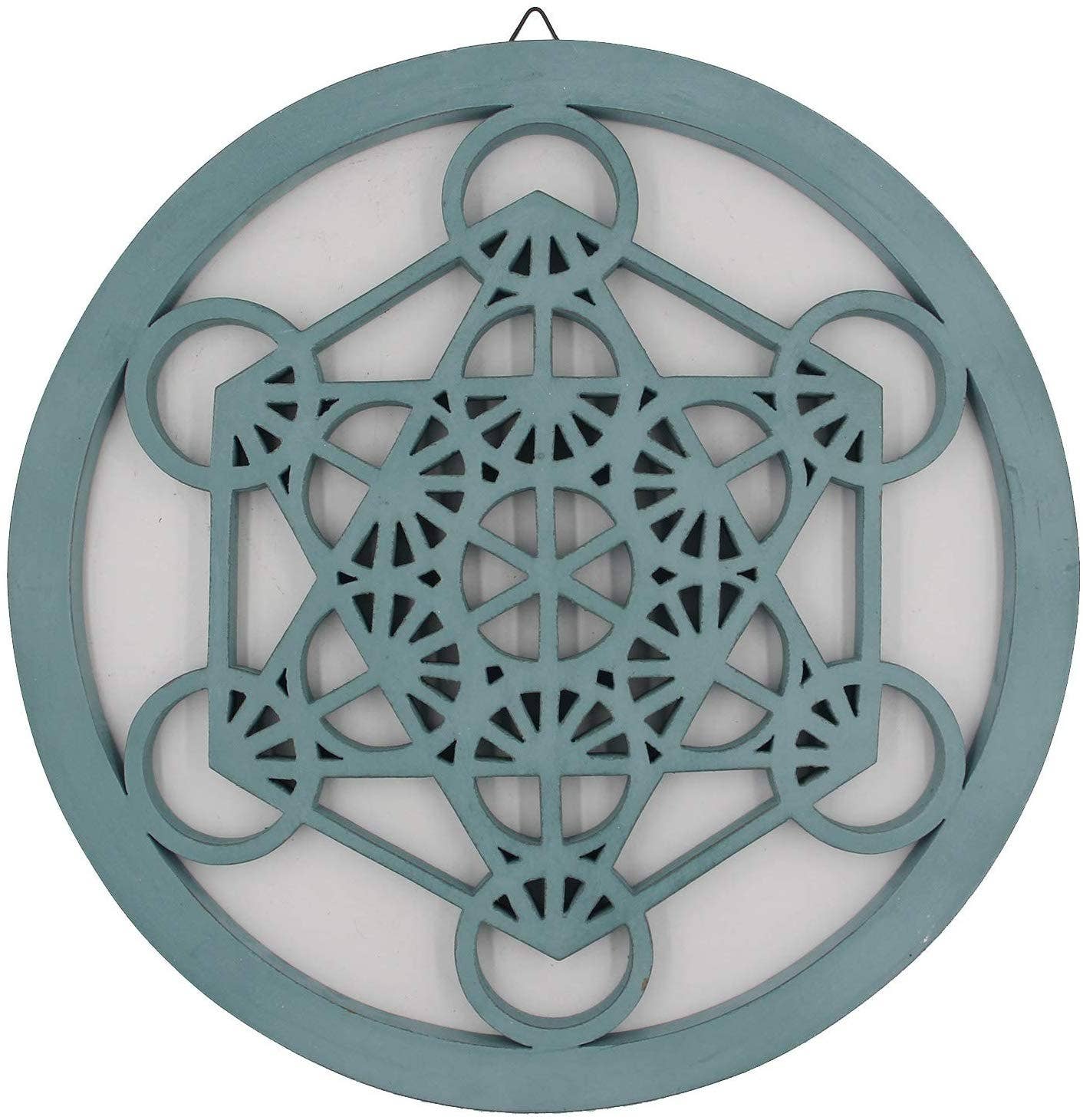 Lungta Imports - Wholesale Vase - Large Metatron Cube Sacred Geometry Handcrafted Wooden Wall Decor (Turquoise, 15.75 Inches)0