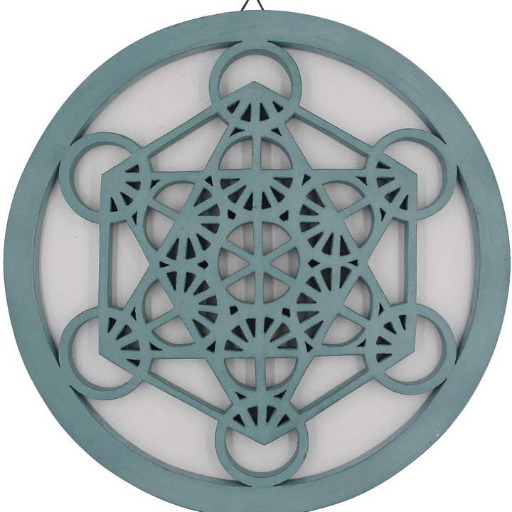 Lungta Imports - Wholesale Vase - Large Metatron Cube Sacred Geometry Handcrafted Wooden Wall Decor (Turquoise, 15.75 Inches)0