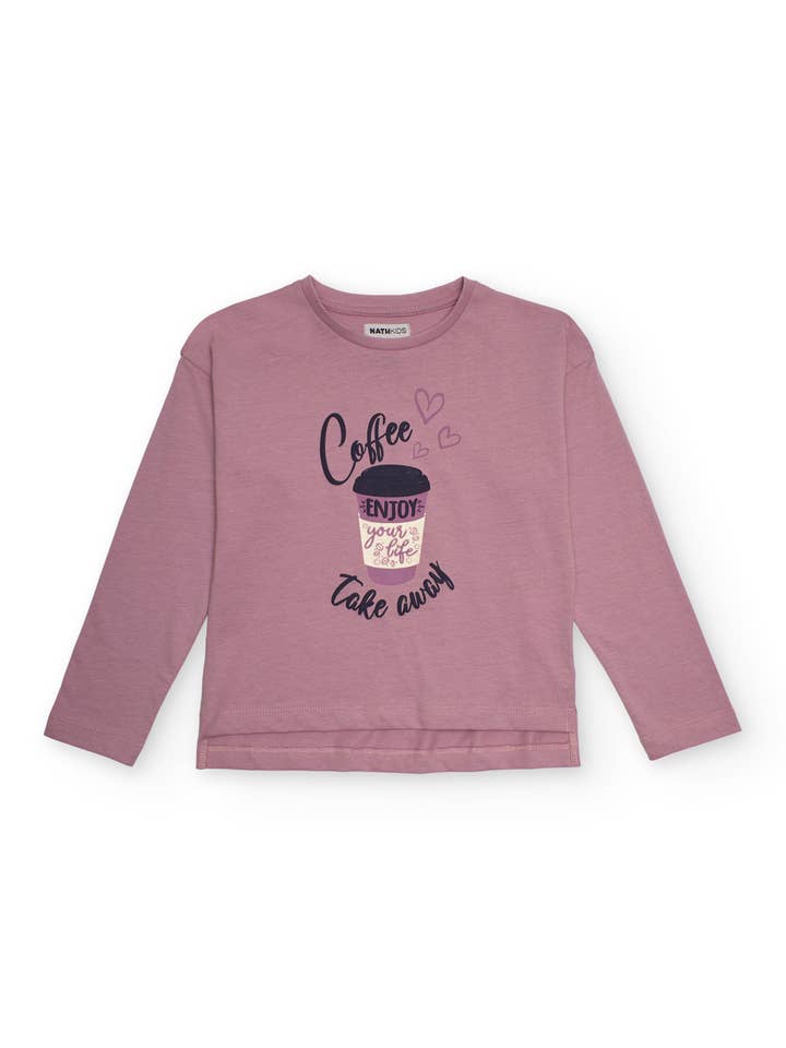 tuc tuc - Wholesale T-Shirt - Kids - Girl's pink t-shirt with coffee cup print