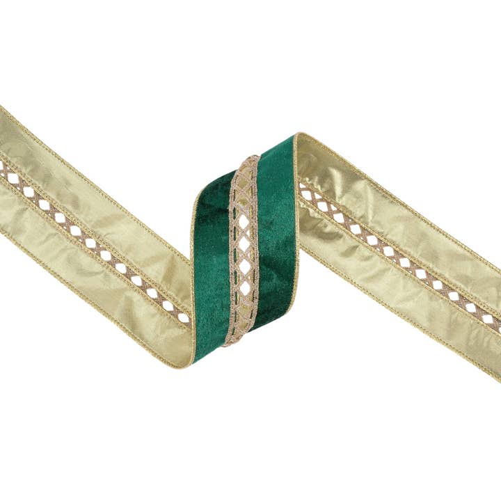 LA Ribbons Wholesale - Wholesale Ribbon - Gift Wrapping - Wired Velvet Criss-Cross Jeweled Ribbon 10yd Roll4