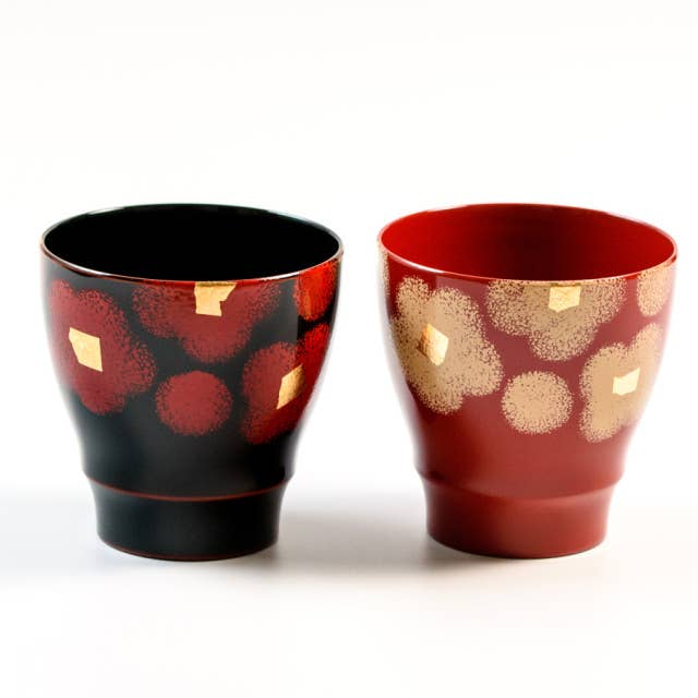 Pair of cups, red and white, lacquered for wholesale by Greeting Life America