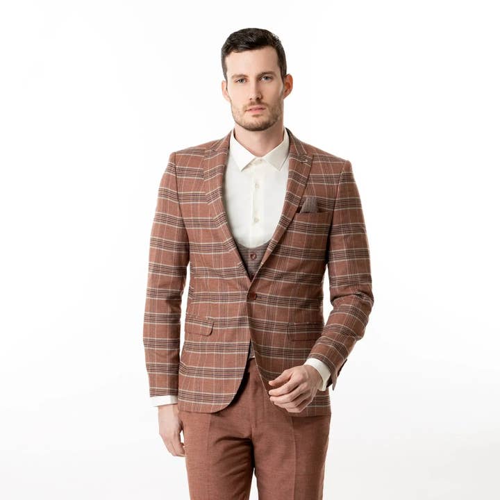 Slim Fit Blazer Rusty Brown Plaid for wholesale by Lodevole