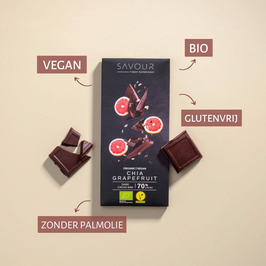 SAVOUR - Wholesale Chocolate - Dark chocolate with chia seeds & grapefruit | Organic, Vegan2