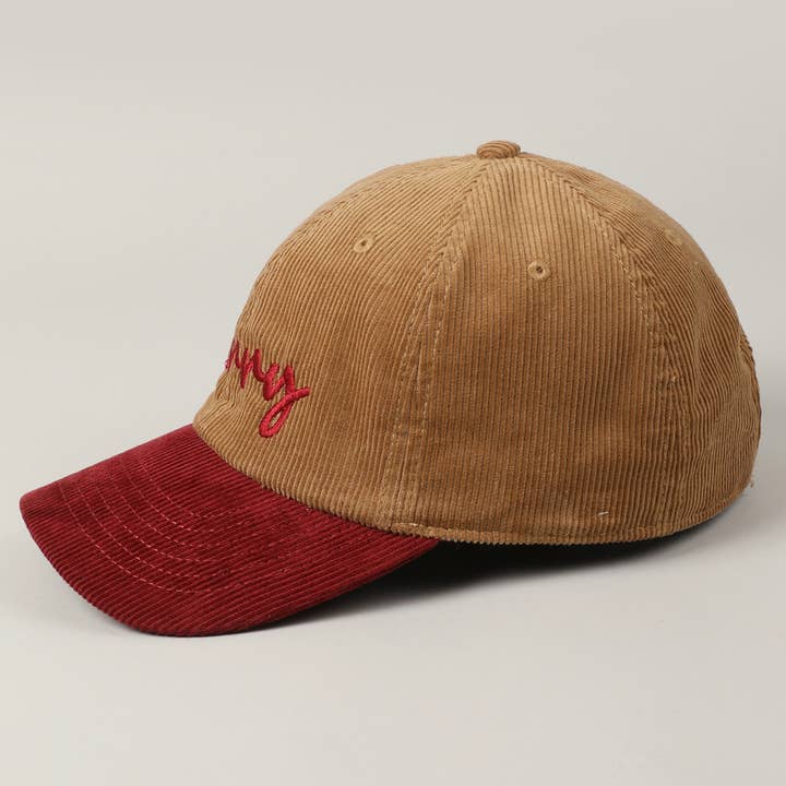 Fashion City - Wholesale Baseball Cap - Unisex - Merry Text Embroidery Two-Tone Corduroy Hat3