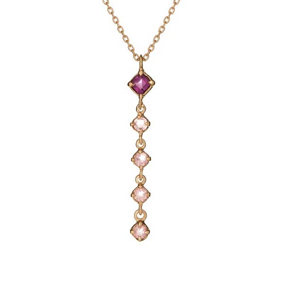 Garnet and pink quartz necklace, 925 gold-plated silver, 40 + 5 cm for wholesale by OPALOOK France