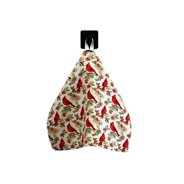 Driftless Studios - Wholesale Tea Towel - Red Christmas Cardinals Waffle Washcloth - Stocking Stuffers