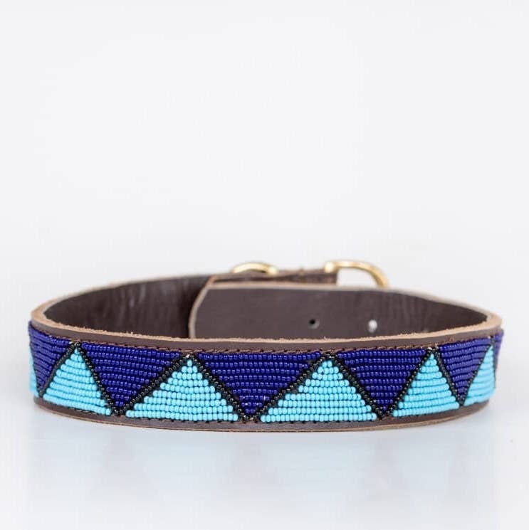 MAASAI CHIEF - Wholesale Pet Collar - Dog - Blue Peaks:  Handmade Beaded Maasai Dog Collar, African Dog Collar0