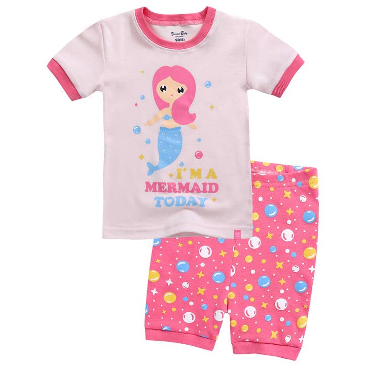 Mermaid Pink Short Sleeve Pajama Set for wholesale by Vaenait Baby