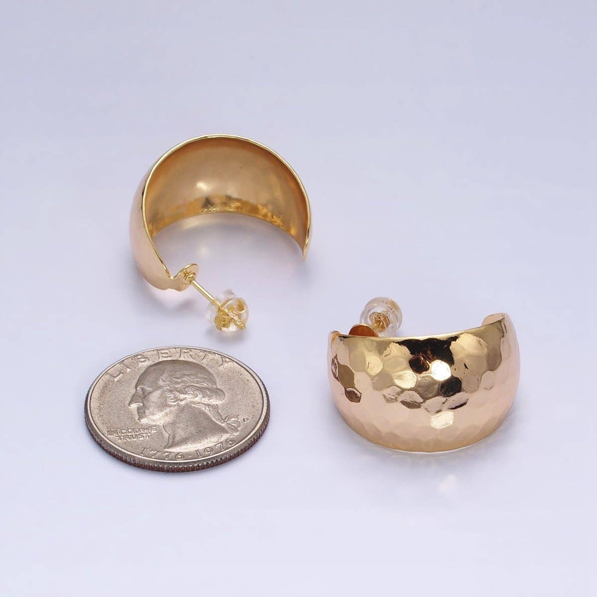 Aim Eternal - Wholesale Hoop Earrings - 16K Gold Filled 25mm Round Multifaceted Wide Dome C-Shaped Hoop Earrings in Gold & Silver | AE023 AE0244