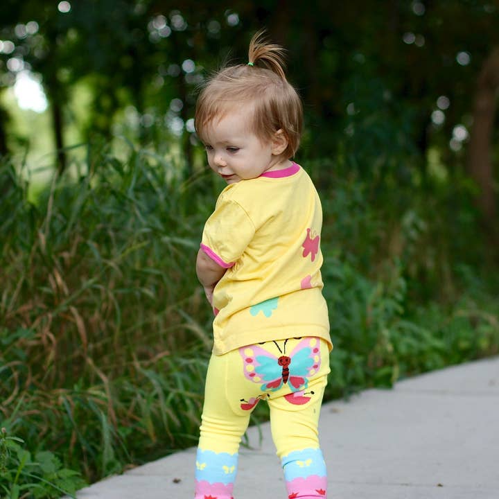 Doodle Pants – Engroshandel T-shirt - Børn – Gul sommerfugl småbørn og børn skjorte6
