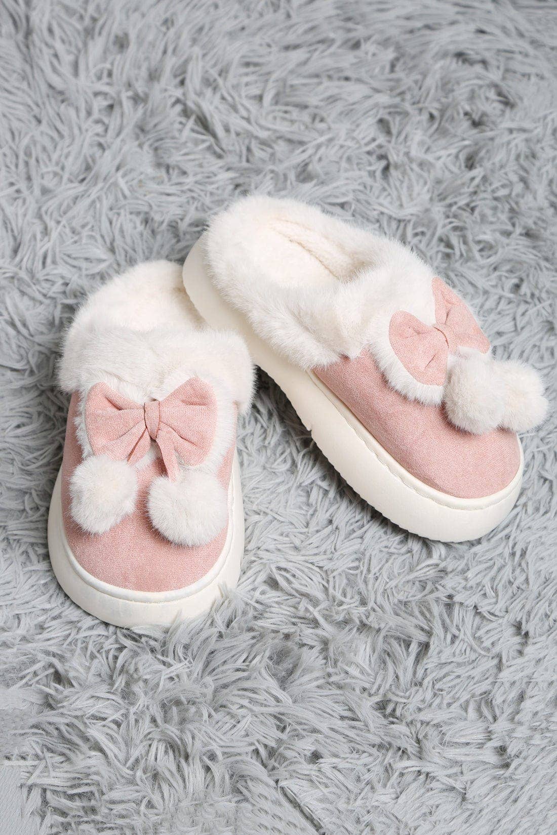 MiMi Wholesale - Wholesale Slippers - Women's - JCL6116 Superlux Faux Suede Fuzzy Bow and Pom Pom Slippers5