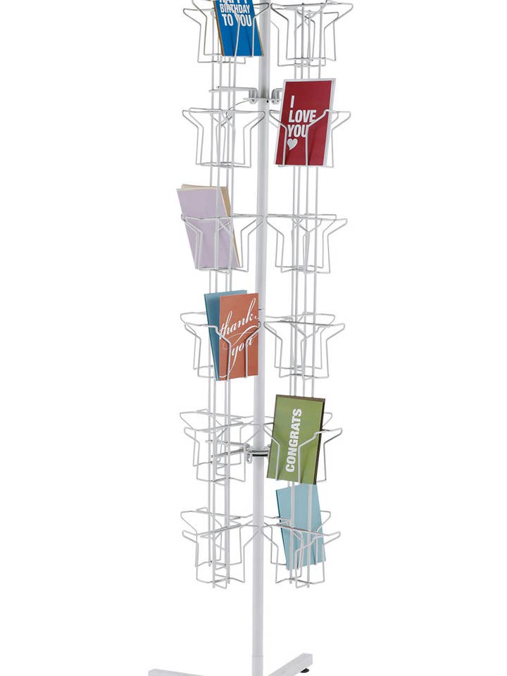 48-Pocket Rotating White Greeting Card Rack - 65”H x 16”D for wholesale by Store Supply Warehouse