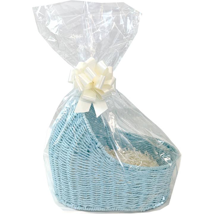 Blue Baby Bassinet Baskets & Cream Gift Packaging Kits (x5) for wholesale by Candi Gifts