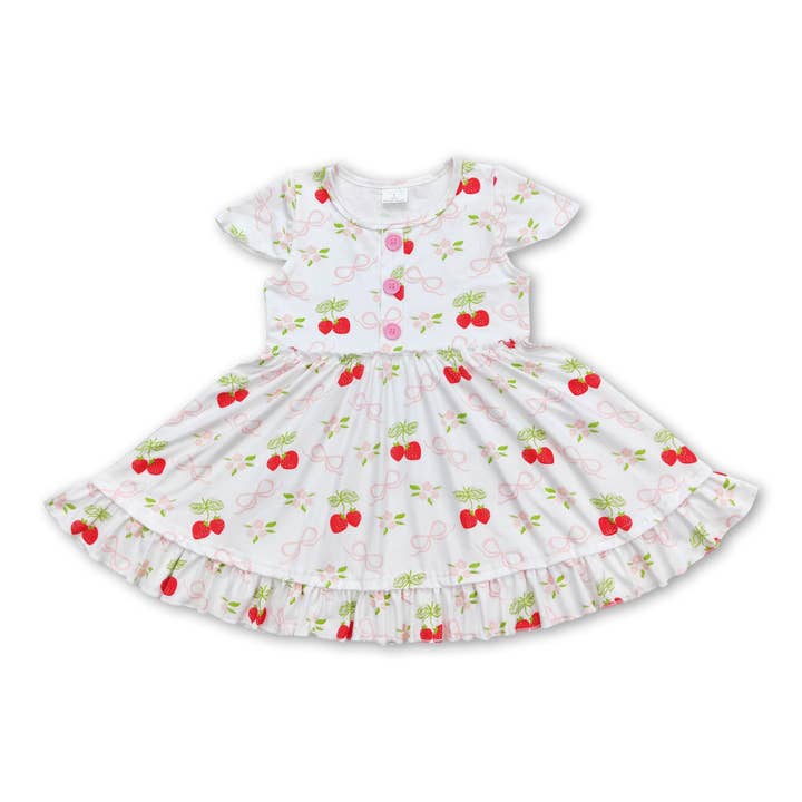 Short sleeves bow strawberry baby girls dresses for wholesale by Yawoo Garments