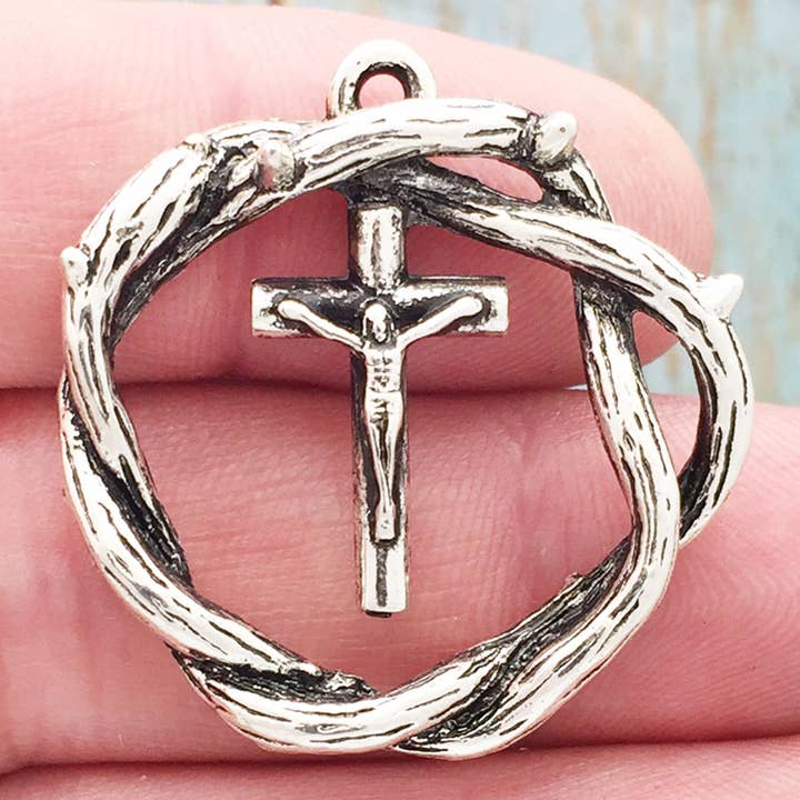Treasure Island Jewelry - Wholesale Individual Charm/Pendant - Silver Crown of Thorns Crucifix Charm Pendant