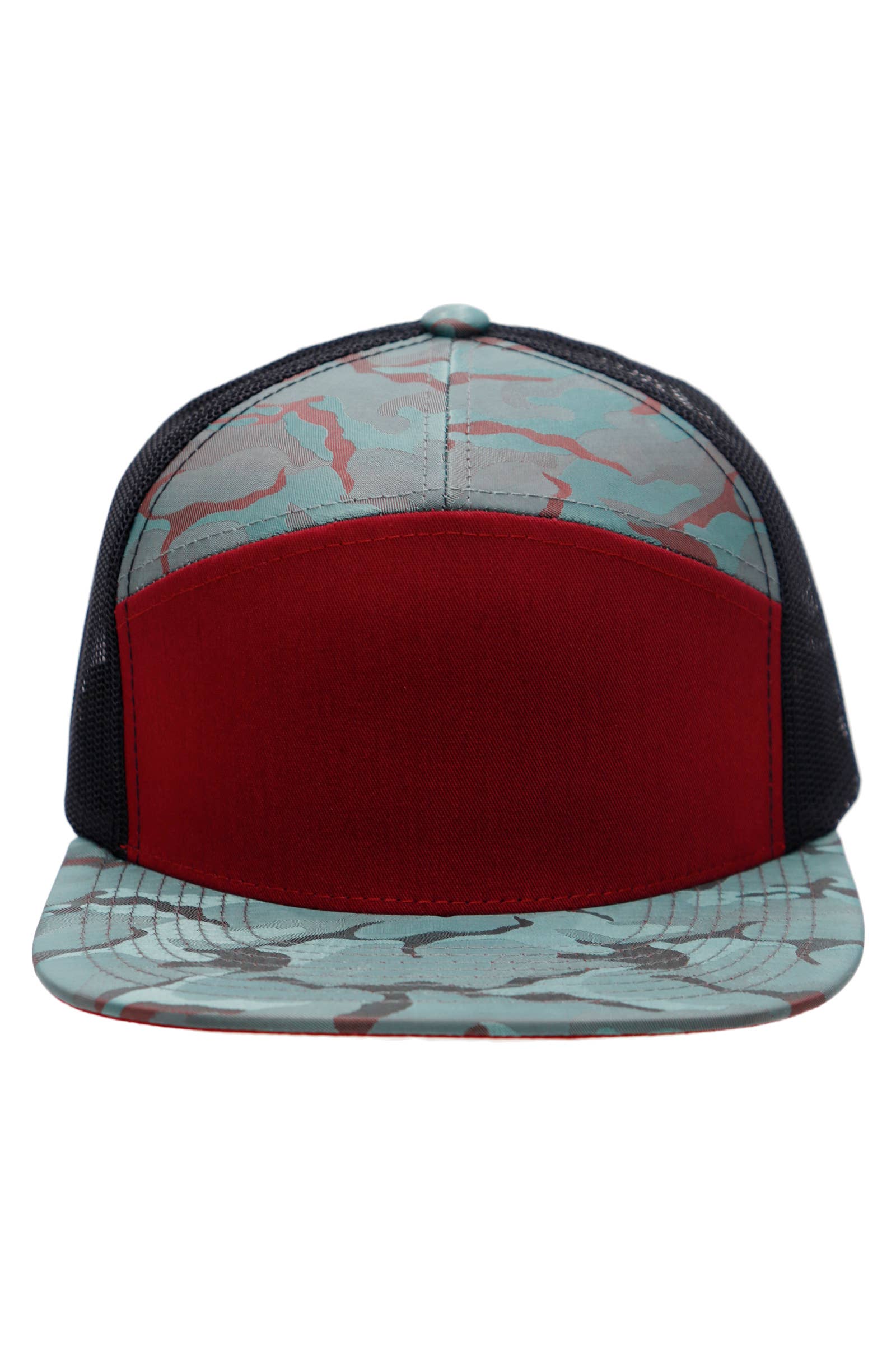 Cap Zone - Wholesale Trucker Hat - Unisex - Solid Front Nylon Camo 7 Panel Flat Trucker Hat12