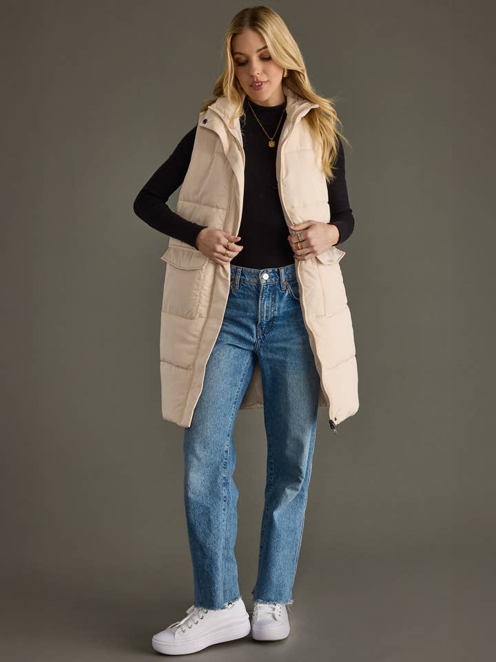 Cream Long Vest for wholesale by Panache Apparel Co.