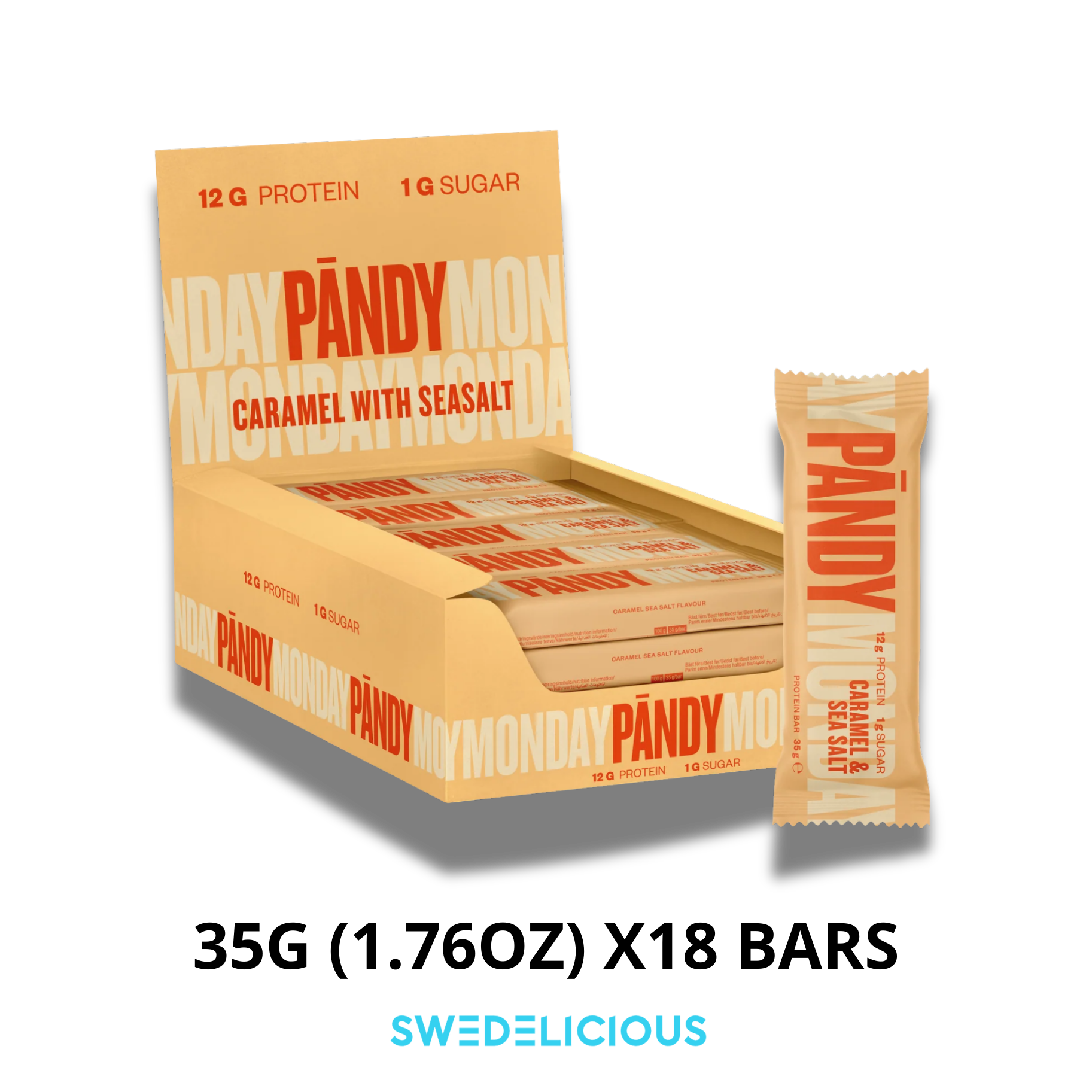 Swedelicious - Swedish Candy - Vendita all'ingrosso Barretta di cioccolato - PANDY - Caramello e Sale Marino - Barretta Proteica0