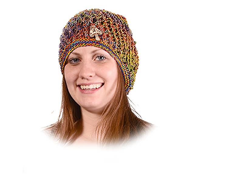 Gypsy Rose - Wholesale Beanie - Women's - Natural and Colored Hemp Headsock Hat with Bone Mushroom