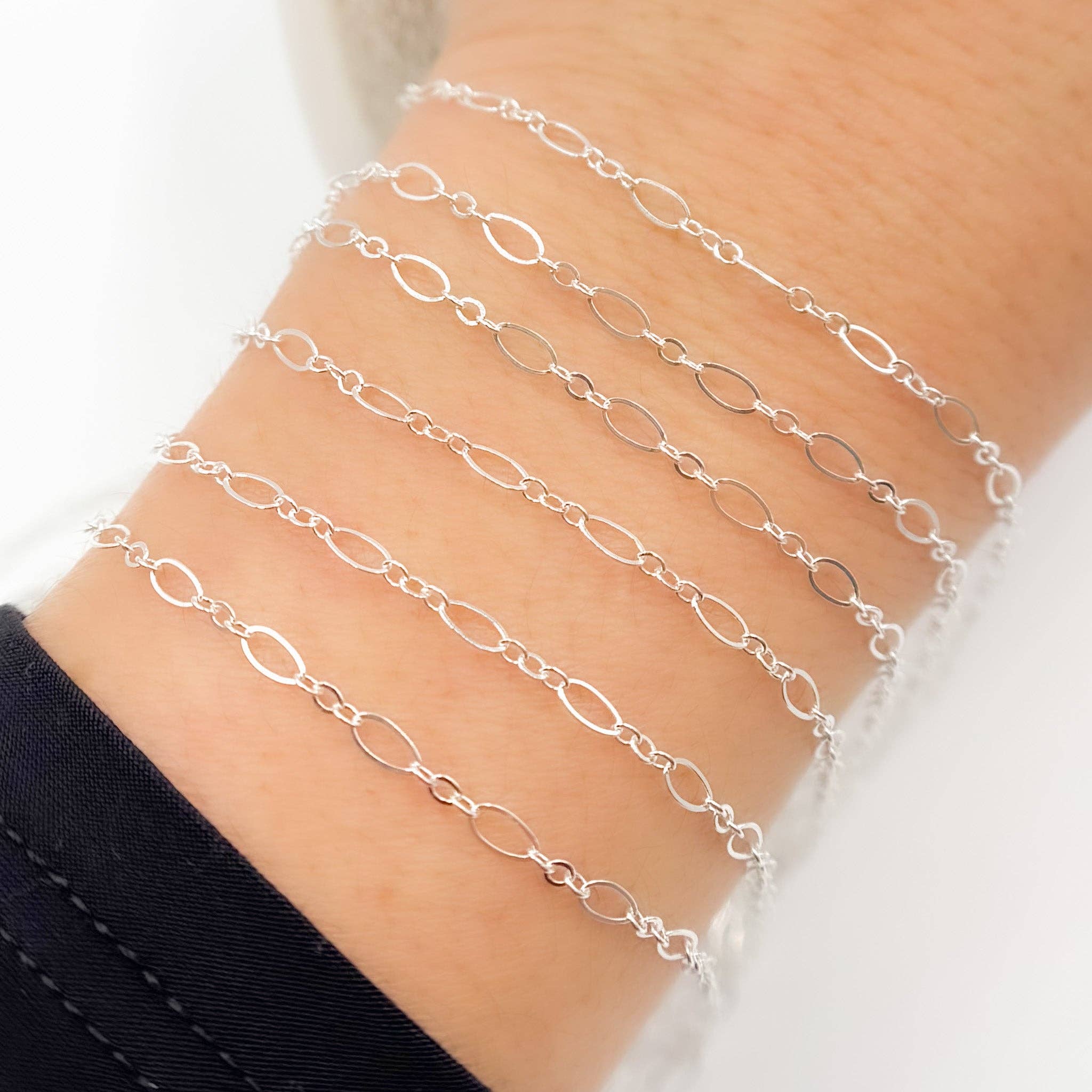 Jewels & Chains - Wholesale Link & Chain Necklace - 716FSS. Sterling Silver Long and Short Flat Oval Link Chain4