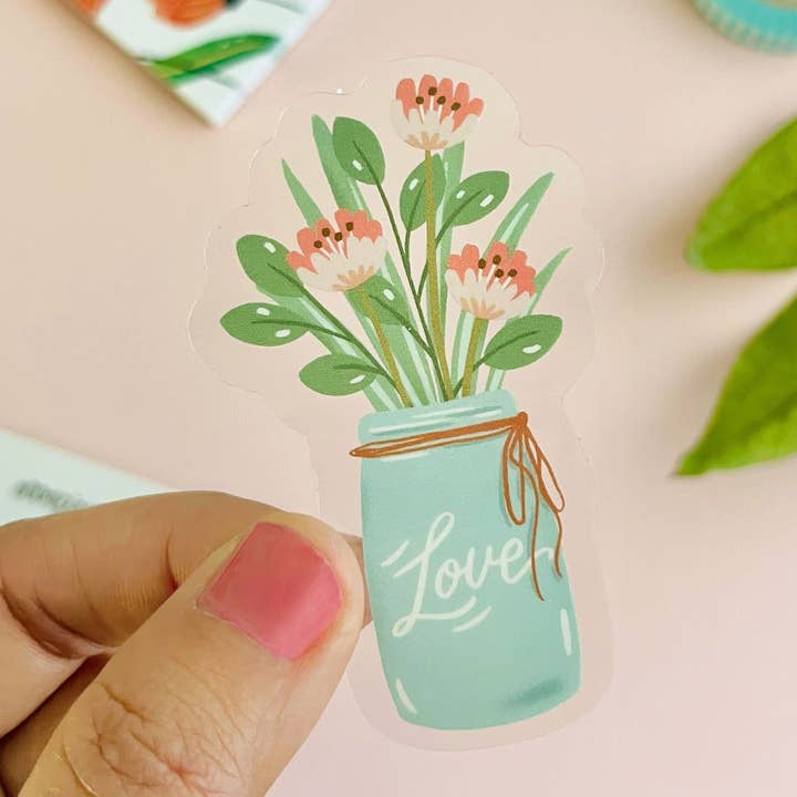 Pegatina transparente Un tarro de flores para venta al por mayor de Occasionalish