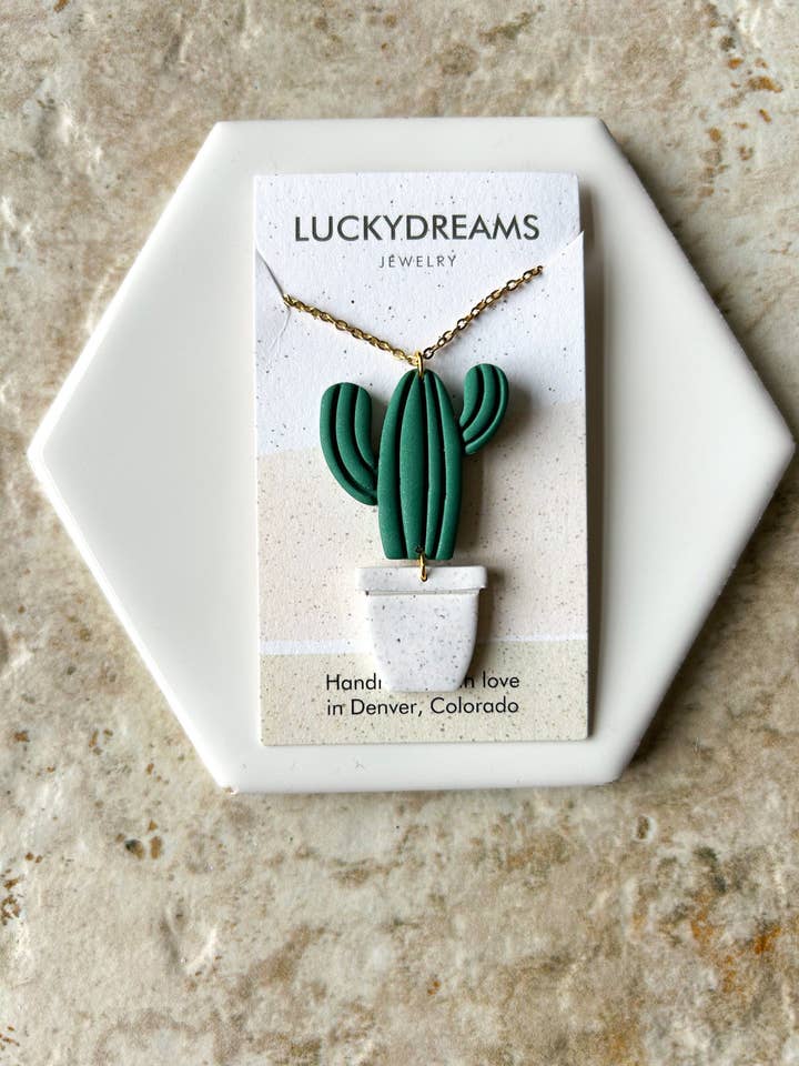 Clay Necklace- The Cactus- Hypoallergenic- Lightweight - 1.5mm Cable Chain Necklaces , 18" with 2" Extender Chain , Lobster Clasp for wholesale by LuckyDreams