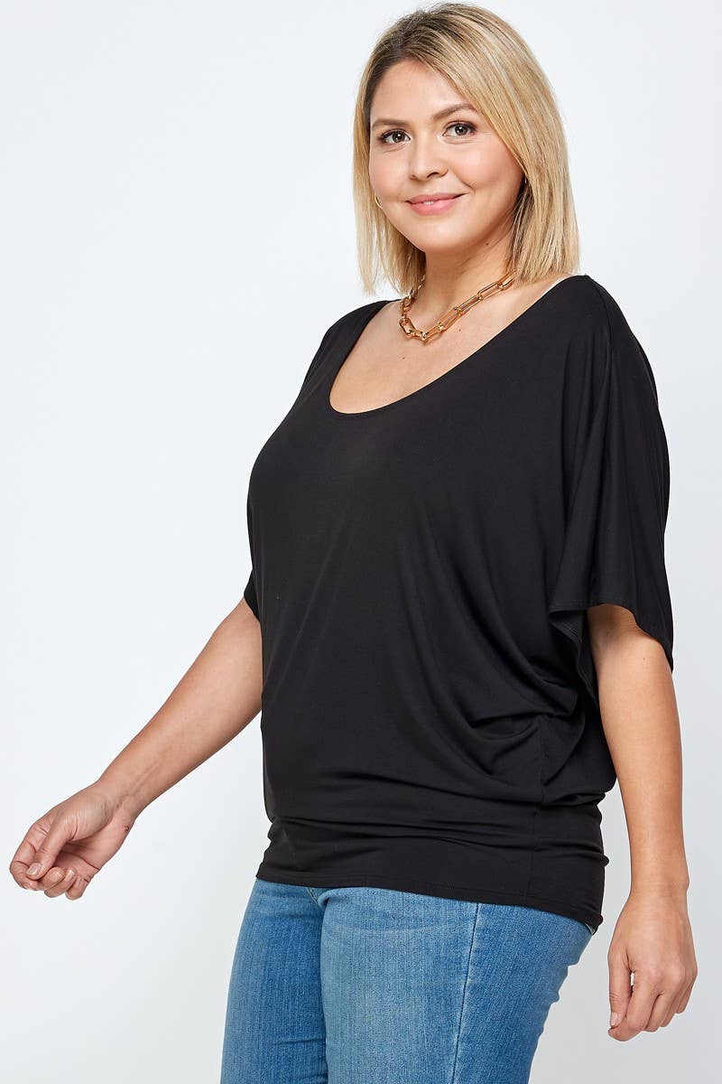 Haute Fox Plus Size & Contemporary - Wholesale Knit Top - Women's - Plus Size Solid Dolman Drape Top PL2188P-T8