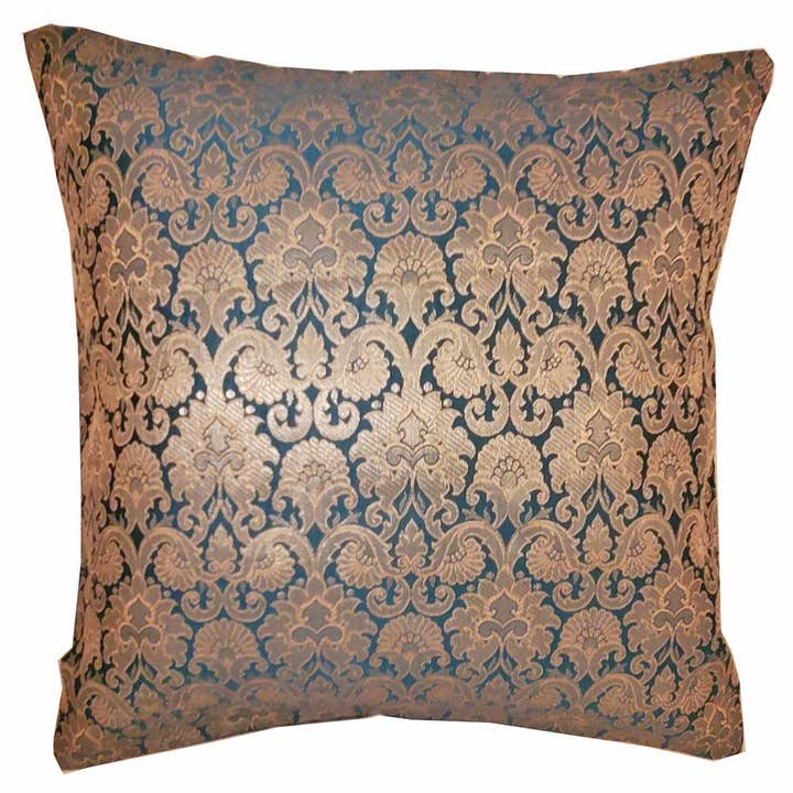 Silk Jacquard Cotton Back Teal Cushion Cover Home Accent Furnishing - 16" x 16" for wholesale by Wild Lotus