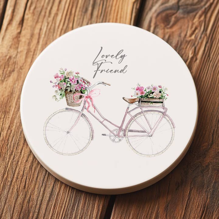 Dessous de verre en céramique – Cadeau pour un ami - Tapis à boissons sur le thème du vélo - Protecteur de table | Résistant à la chaleur, dos en liège pour la vente par Crumble & Core