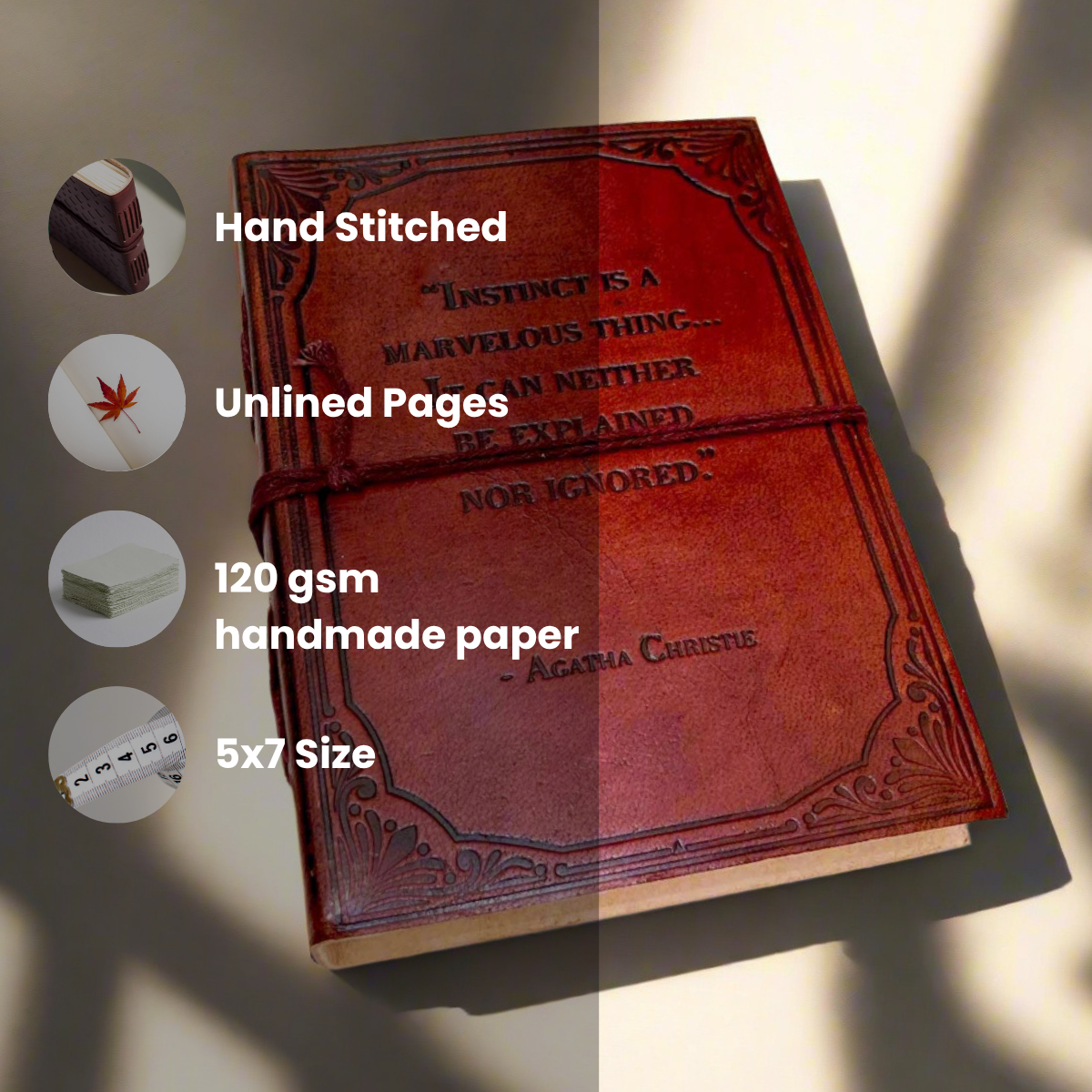 Soothi | Containers Of Creativity - Vente Journal intime - Carnet en cuir avec citation d'Agatha Christie - "L'instinct est une chose merveilleuse"1