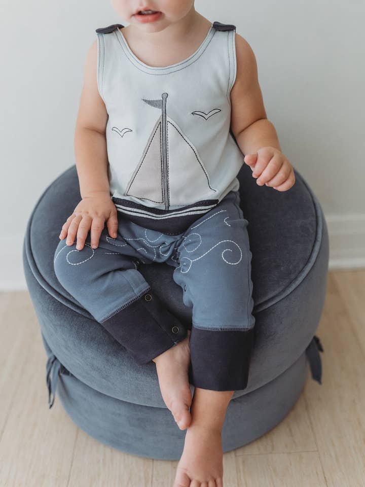 L'ovedbaby - Wholesale Jumpsuit - Baby - Organic Appliqué Harem Romper in Sailboat