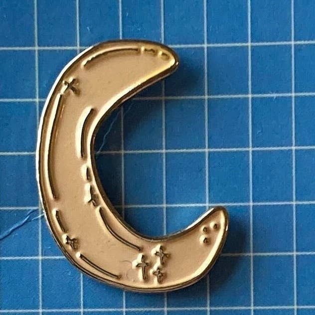 Yellow Crescent Moon Soft Enamel Pin Badge, Space Lover Pins for wholesale by M.S. Illustration