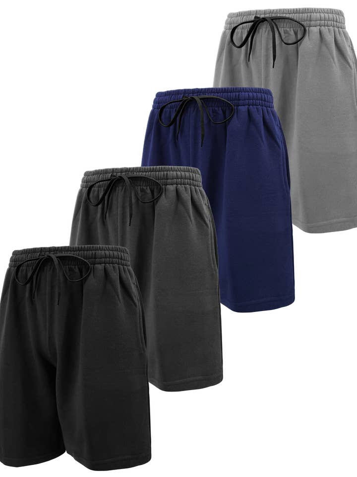 4 Pack Men's Cotton Fleece Drawstring Shorts Knee Length for wholesale by I-Wear Brands