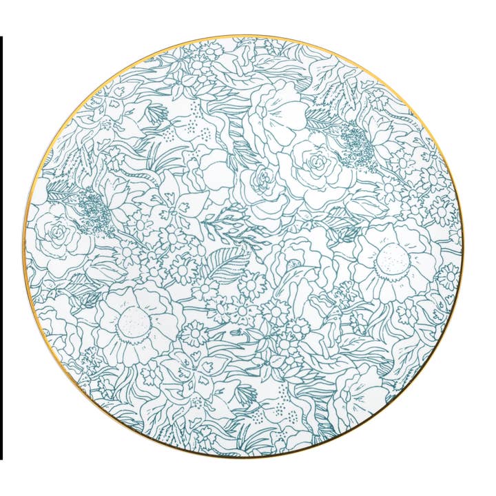 Crown Display - Venta al por mayor Platos desechables - Platos de plástico Trendables con diseño de pincel floral de 10 pulgadas3