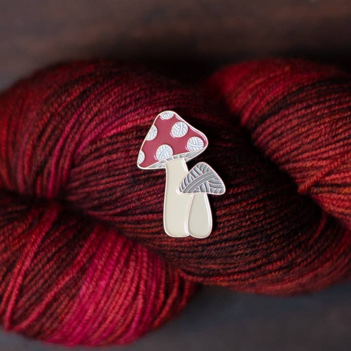 Camp Stitchwood - Wholesale Lapel Pin/Button - Mushroom Yarn Enamel Pin